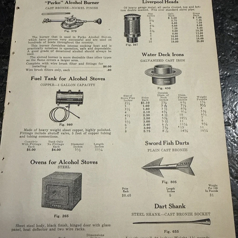 VTG 1930 Print Ad Perko Sword Fish Dart Fishing Shank Stove Oven Ship Boat Art